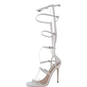 Steve Madden Womens Katrina White Zipper Faux Leather Ankle Strap New